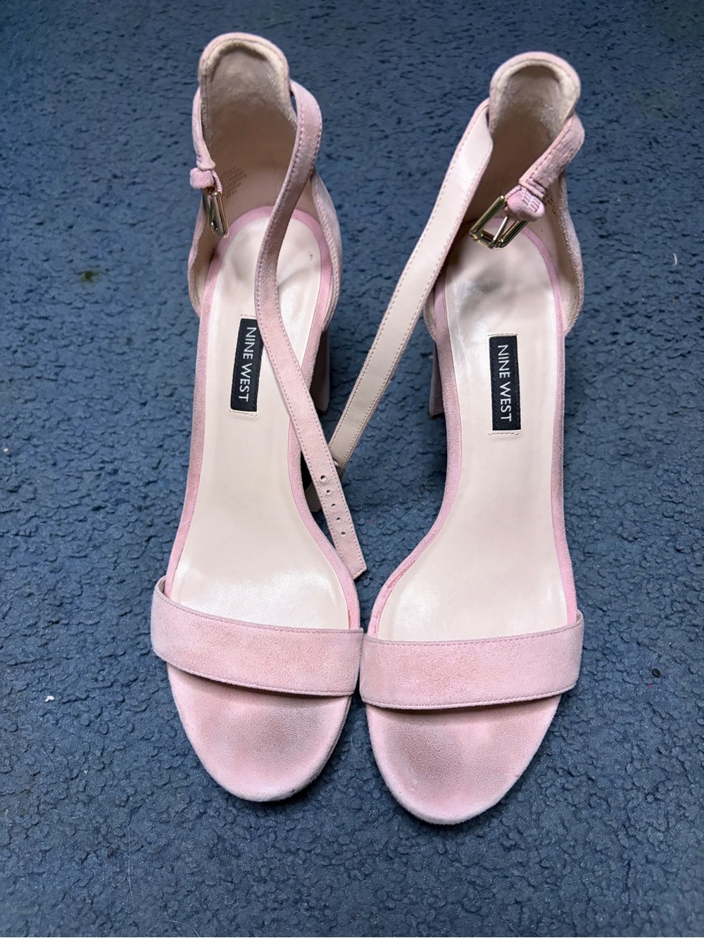 Nine West Women's Pink Suede Ankle-Strap Block Heel Sandals - Picture 2 of 4